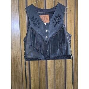 Kerr Leather Large Women's Flowered Motorcycle Vest Size L